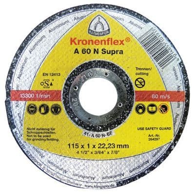 DISK FÖR AVSKÄRNING - KLINGSPOR - ALU PLATT - Ø 115 mm - Tjocklek 1 mm - Platt nav