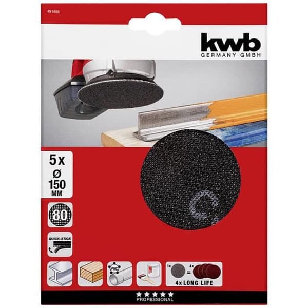 kwb 491408 Slippapper för slipmaskin Korn 80 (Ø) 150 mm 5 st.