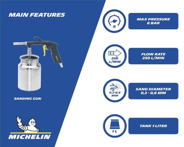 Microbilleuse - sandblaster Michelin - 2809914580 - Sandbläster, Sandbläster med 1L tank, Max. tryck 8 Bar
