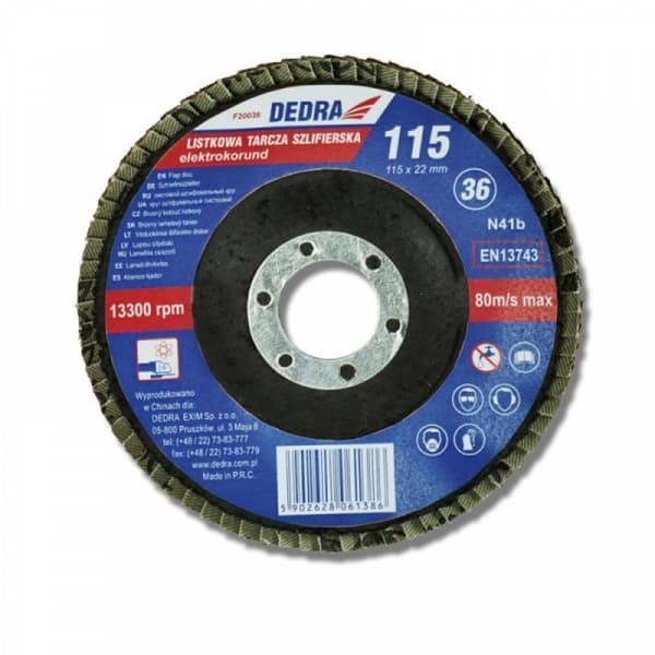 Slipande skiva Dedra - F20120 - Slipande Flap-skiva 115x22mm korn 120