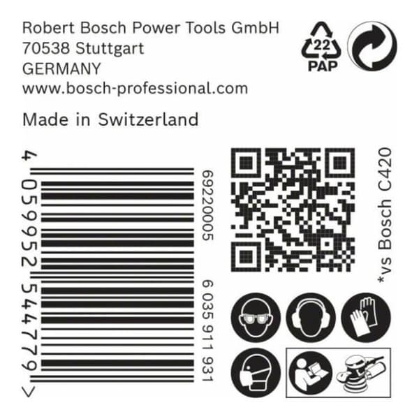 Slipande skivor - BOSCH - C470 - 50-pack - 150mm - G120 - Självhäftande fäste