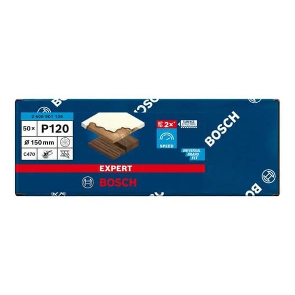 Slipande skivor - BOSCH - C470 - 50-pack - 150mm - G120 - Självhäftande fäste