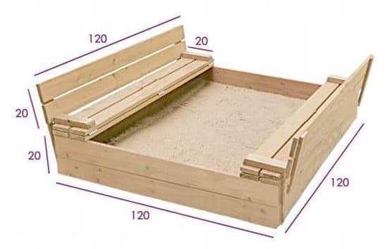 Sandlåda med lock & sits - fällbart lock - 120 x 120 cm