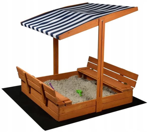 Sandkasse med tag - legetøj - og bunddug - 120x120x120 cm