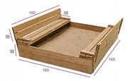 Sandkasse træ 160x160 - foldbart betræk til sæde - dobbeltimprægneret brun