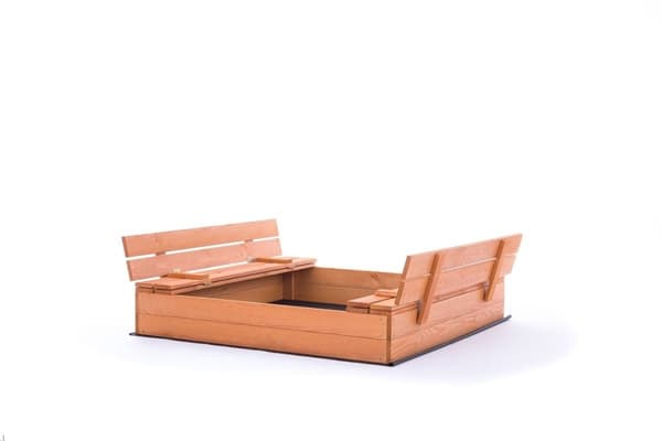 Sandkasse - med låg og bænke - 120x120cm - imprægneret træ.