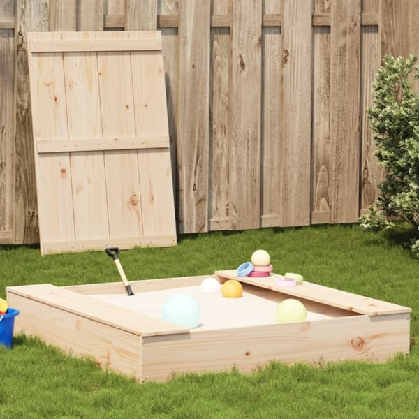 vidaXL sandkasse med låg 111x111x19,5 cm massivt fyrretræ