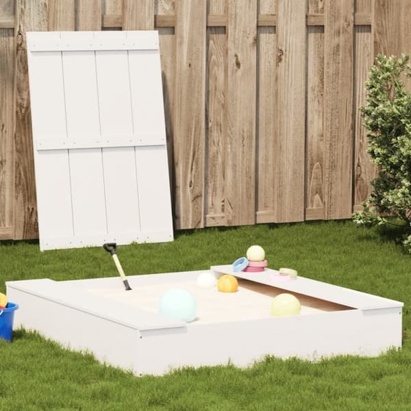 vidaXL sandkasse med låg 111x111x19,5 cm massivt fyrretræ hvid