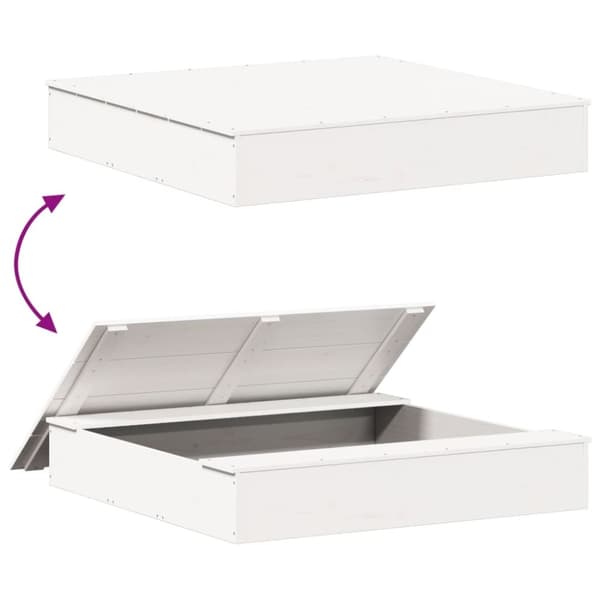 vidaXL Sandlåda med Lock vit 111x111x19,5 cm massiv furu