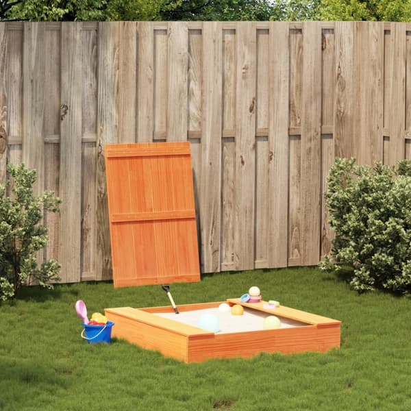 vidaXL Sandlåda med Lock vaxbrun 111x111x19,5 cm massiv furu