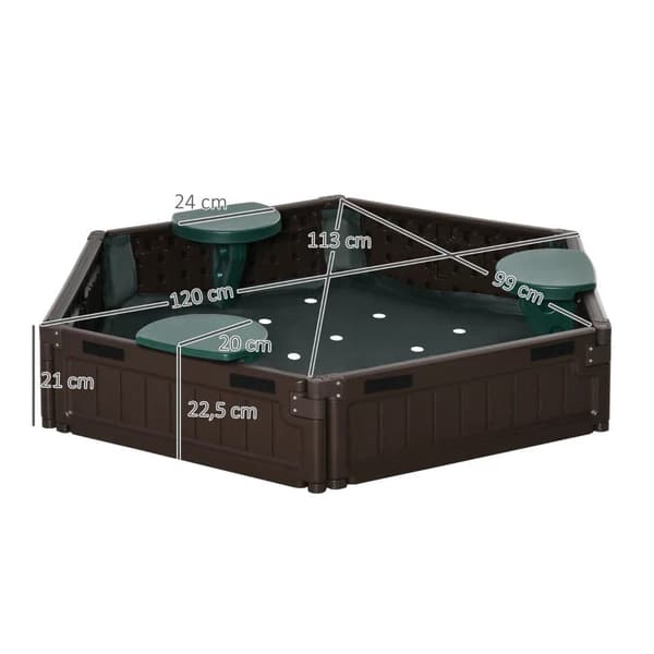 Rootz barnsandlåda - modulär design med lock - presenning - 4 säten - Oxford polyestertyg - brun - Φ120 x 21 cm