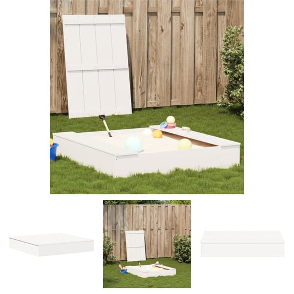 The Living Store sandkasse med låg 111x111x19,5 cm massivt fyrretræ hvid -  Sandkasser