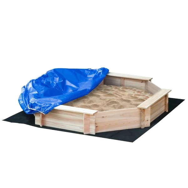 Rootz-hiekkalaatikko kannella - Kahdeksankulmainen - Sisältää pohjakalvon - Lasten hiekkalaatikko - Massiivipuurunko - Luonnollinen + Sininen - 139,5