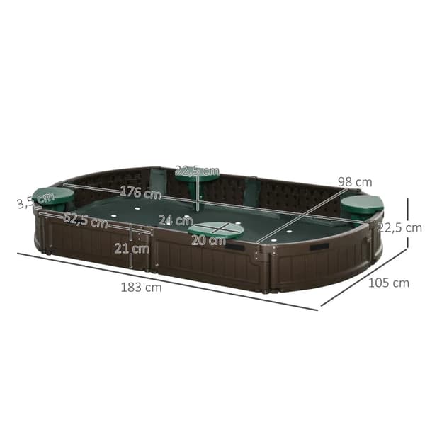 Rootz barnsandlåda med lock - 4 säten - Heavy Duty - Plastväggar - Brun - 183 x 105 x 22,5 cm