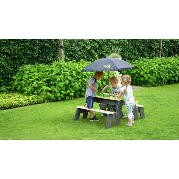 EXIT Aksent sand-, vand- og picnicbord (2 bænke) med parasol og haveredskaber