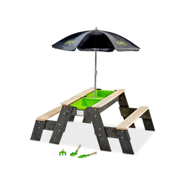 EXIT Aksent sand-, vand- og picnicbord (2 bænke) med parasol og haveredskaber