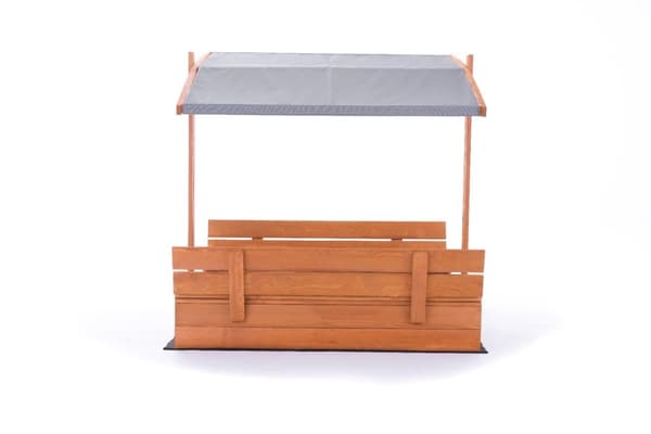 DIY 140x140 cm Træsandkasse med Justerbar Gråt Tag & Foldbare Bænke