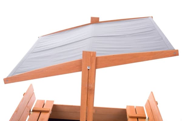 DIY 140x140 cm Træsandkasse med Justerbar Gråt Tag & Foldbare Bænke