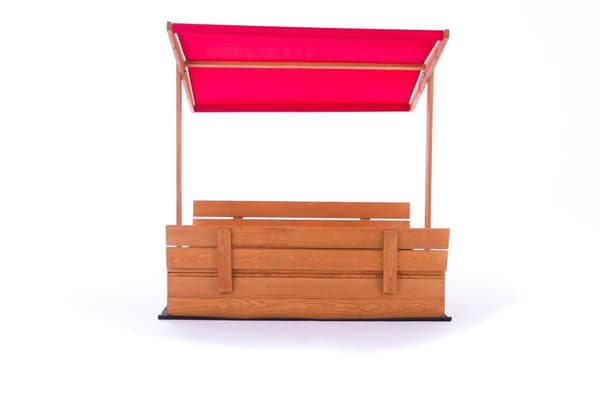 120x120 cm Röd Träsandlåda med Justerbart Tak & Bänkar för Skolor & Förskolor
