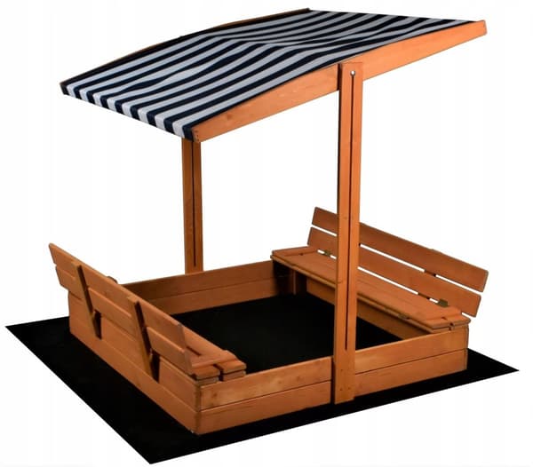 Premium Multifunktionell Träsandlåda med Justerbar Markis & Sittplatser, 120x120x120cm