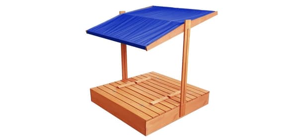 Stor 120x120 cm träsandlåda med justerbart blått tak och bänkar för skolor och förskolor