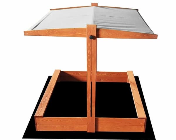 120x120 cm Impregnerad Träsandlåda med Justerbar Grå Skärm - Säker & Stilfull Utomhuslek
