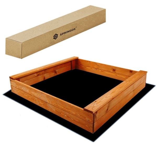 Sandlåda - Springos - 120x120 cm - Massivt trä - Ekologisk - Med bänkar
