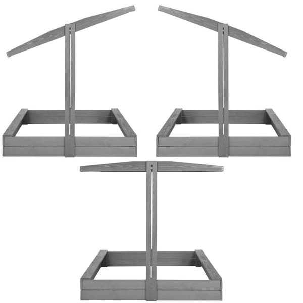 Trä sandlåda med tak - Springos® - 120 x 120 cm - Vattenbaserad impregnering - Grå - Integrerade bänkar