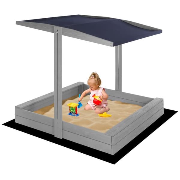 Trä sandlåda med tak - Springos® - 120 x 120 cm - Vattenbaserad impregnering - Grå - Integrerade bänkar