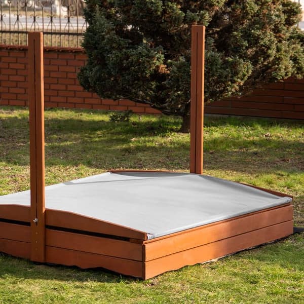 Sandlåda - Springos - 140 x 140 cm - Massivt trä - Justerbart tak - UV-skydd
