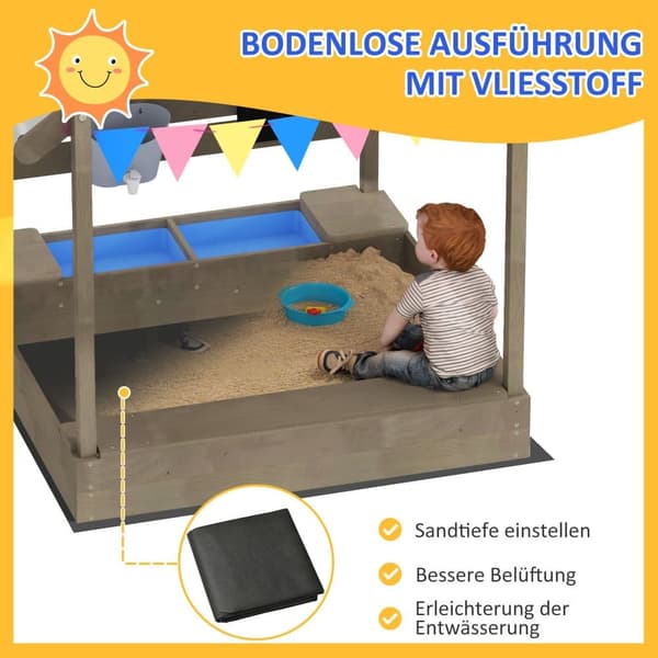 Sandkasse med tag, 124x116x146 cm, Grå