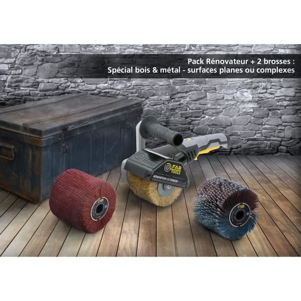 FARTOOLS Pack 615127: Renovator REX120C + nylonborste och remmar - Specialträ, metall och sten - Platta eller komplexa ytor