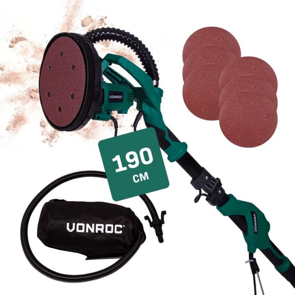 VONROC Teleskopisk vägg och takslip 1050V – 225MM| Inkl. Dammuppsamlarpåse