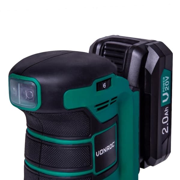 VONROC Excentrisk slipmaskin 20V – 2.0Ah | Inkl. Batteri och snabbladdare