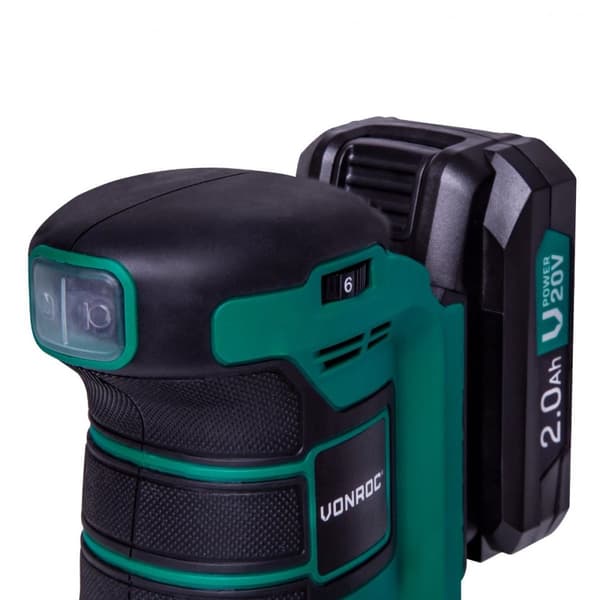 VONROC Excentrisk slipmaskin 20V – 2.0Ah | Inkl. 2 Batterier och snabbladdare