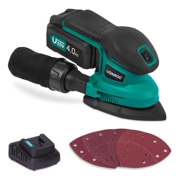 Trådlös multifunktionell delta-slipmaskin 20V - 6 slipark, 1 batteri 4.0Ah och laddare ingår