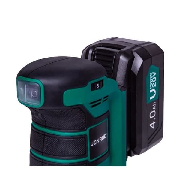 20V sladdlös orbitalslipmaskin - Ø125mm - 12 slipskivor, dammuppsamlingspåse - 1 4,0 Ah batteri och laddare