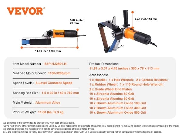 VEVOR Rør Tube Polisher, 1000W Kraft, 6 Variable Hastighedsindstillinger,50 stk