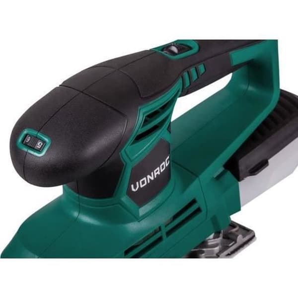 240W orbital slipmaskin – 90x187mm pad – Dammuppsamlingslåda, lim och klämfäste, 12 ark inkl.