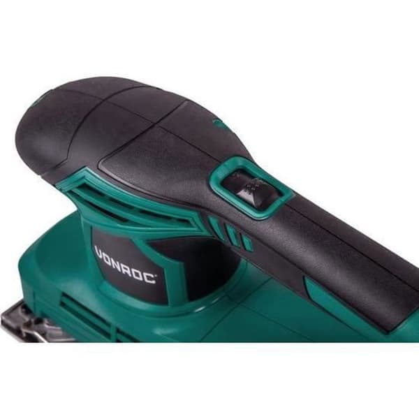 240W orbital slipmaskin – 90x187mm pad – Dammuppsamlingslåda, lim och klämfäste, 12 ark inkl.