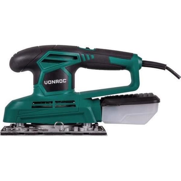240W orbital slipmaskin – 90x187mm pad – Dammuppsamlingslåda, lim och klämfäste, 12 ark inkl.