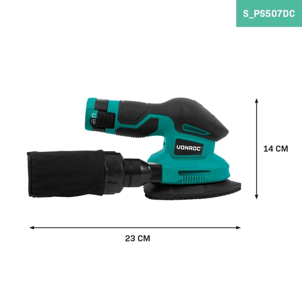 VONROC Multisliber – Trekant slibemaskine 12V | Batteri - Akku | Inkl. Akku, USB-C-oplader og slibepapir