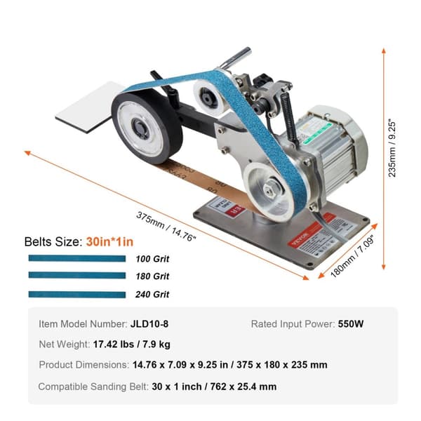 VEVOR Båndsliber, 550W kraftig motor, kompatibel med 30 x 1 tomme slibebånd,JLD10-8