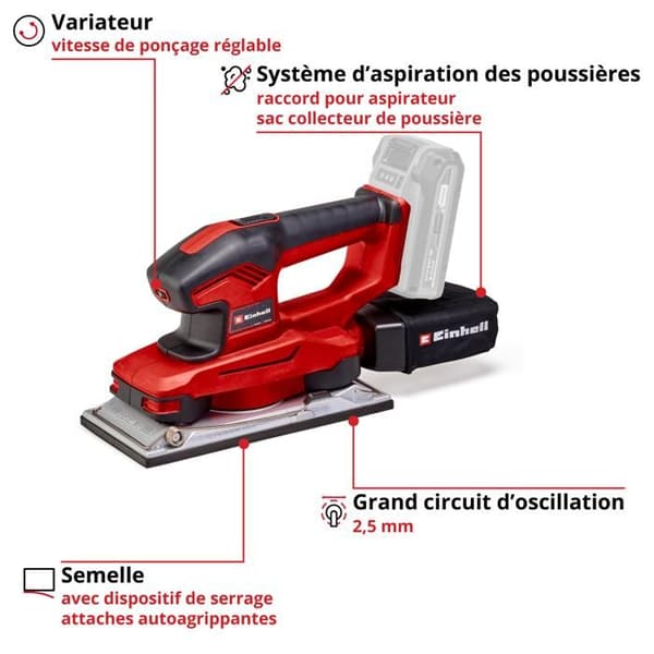 Einhell Trådlös vibrationsslip TE-OS 18/230 Li- Solo Power X-Change (18V, med 3 blad) Levereras utan batteri eller laddare