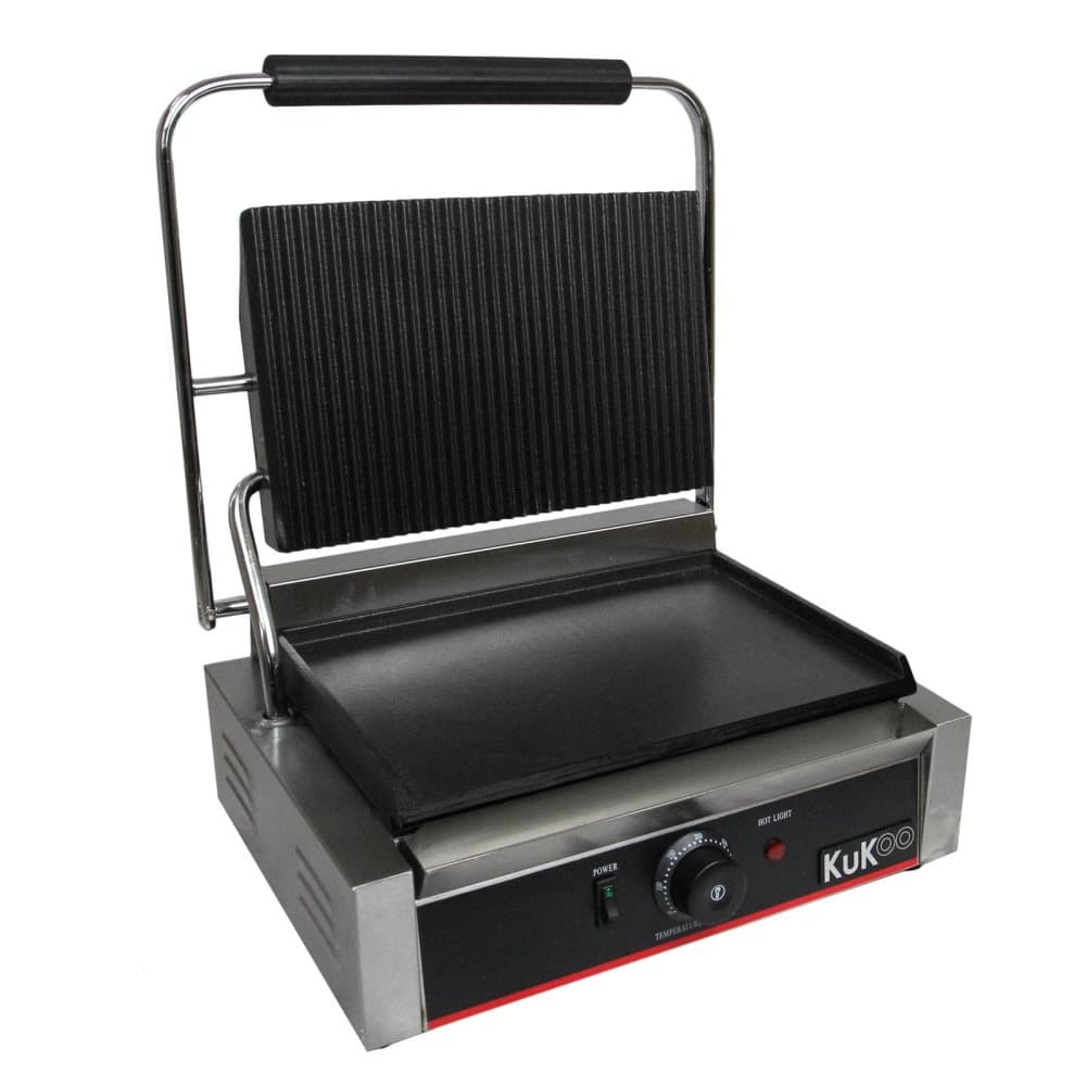 KuKoo Räfflad / Platt Panini Press Ribbad Kontaktgrill Brödrost Smörgåsmaskin Kommersiell Cateringmaskin Paninipress