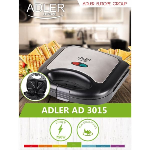 Smörgåsmaskin Adler AD 3015 Svart Multicolour Silvrig 750 W