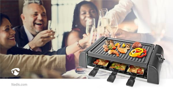 Nedis Gourmet / Raclette | Grilli | 6 Henkilöä | Lastalla | Lämpötila-asetukset | Tarttumaton pinnoite | Suorakulmio