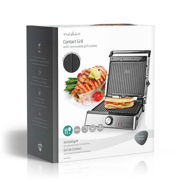 Nedis Pöytägrilli | 2000 W | 29 x 23 cm | Säädettävä lämpötilan säätö | Muovi / Ruostumaton Teräs