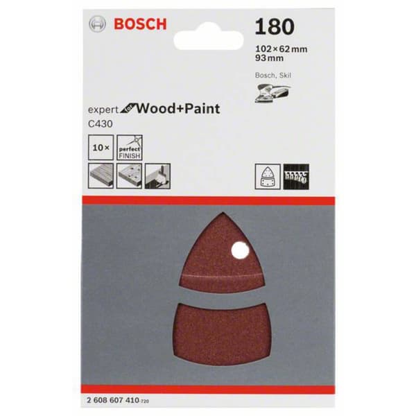 Bosch Accessories 2608607410 Multi-slippapper med kardborrband, perforerad Kornighet 180 (L x B) 102 mm x 62.93 mm 10 s