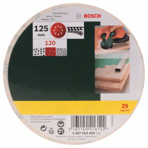 Bosch Accessories 2607019494 Excenterslippapper med kardborrband, perforerad Kornighet 120 (Ø) 125 mm 25 st